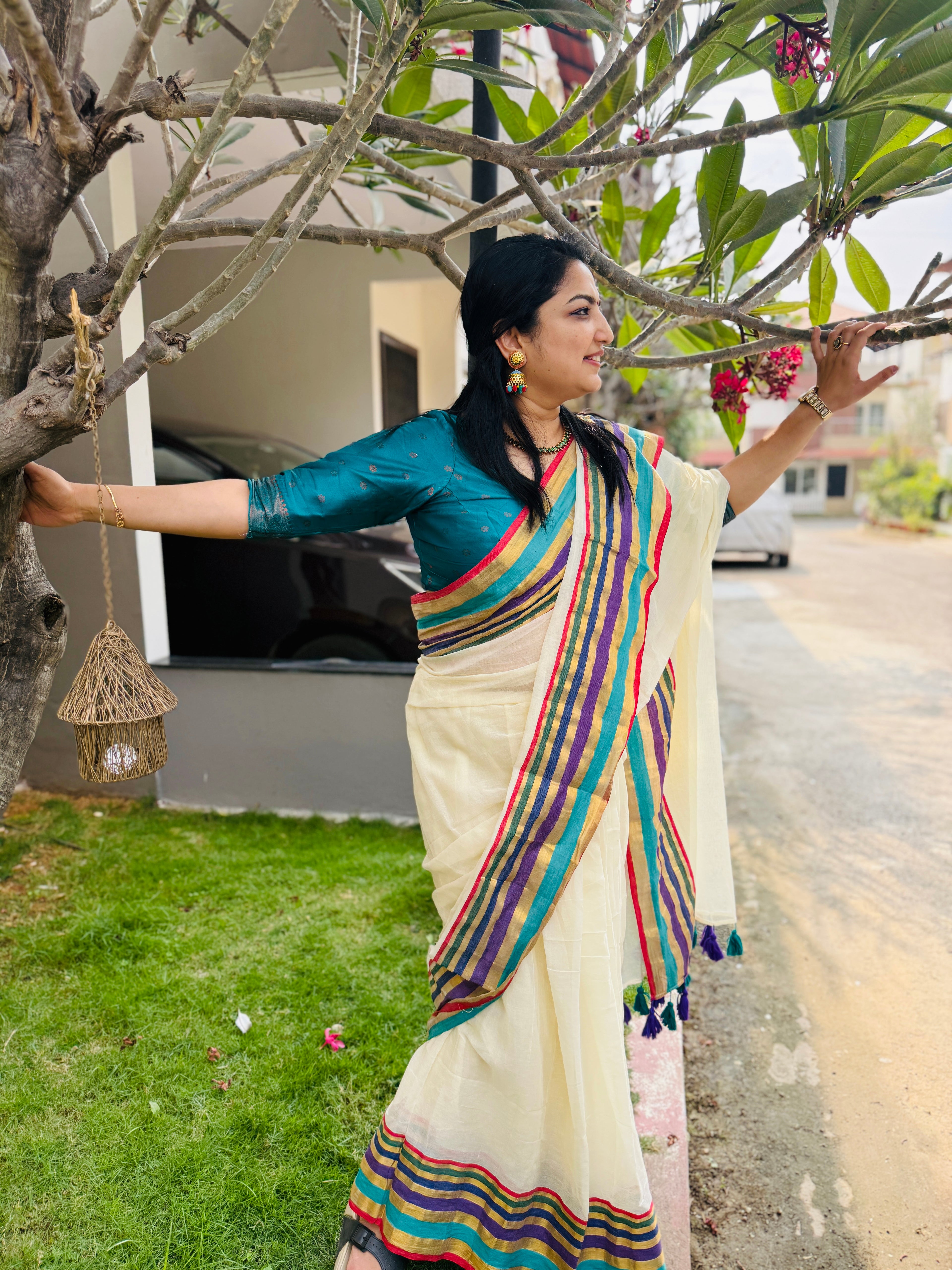 Neelambari- Multicolor Striped Border Saree