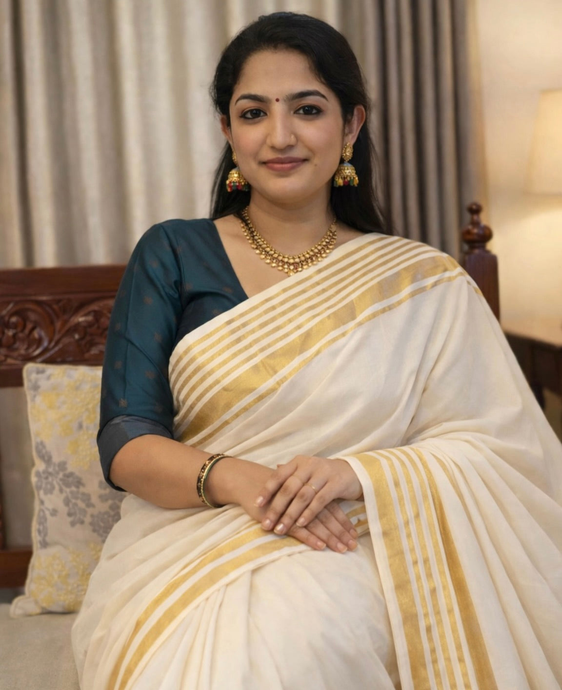 Neelambari- Kerala Mul Striped Saree