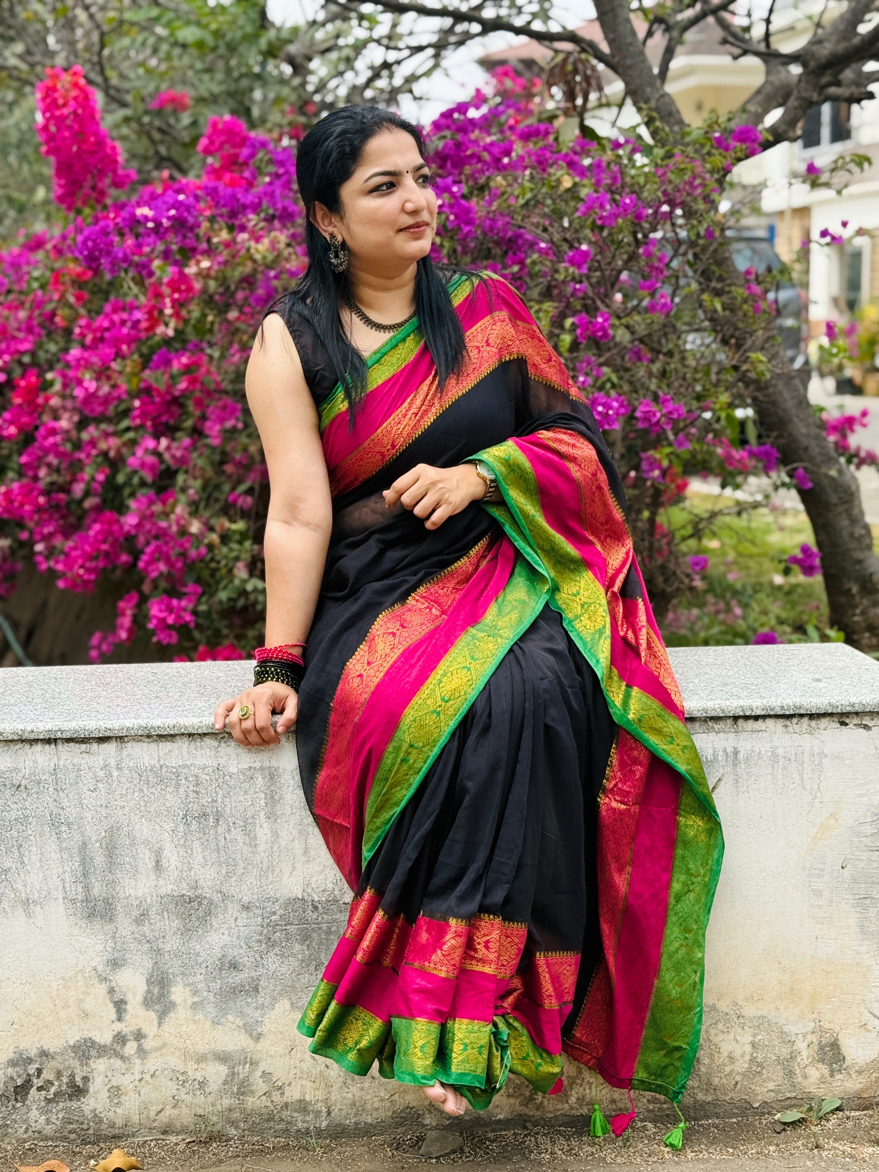 Neelambari- Kanchi Zari Border Mul Cotton Saree
