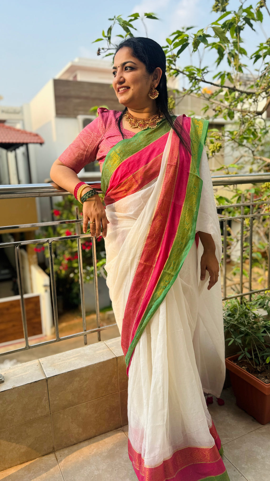 Neelambari- Kanchi Zari Border Mul Cotton Saree